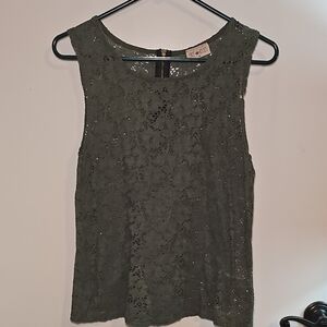 Free Kisses Olive Green Lace Tank Top